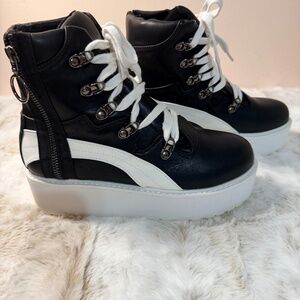 Cape Robbin Black Hightop Sneakers With White Chunky Platform & A Side Zipper